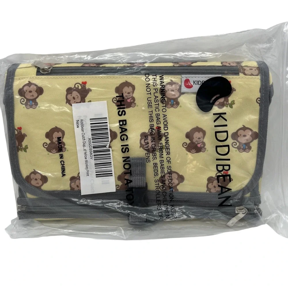 Kiddibean Diaper Changing Pad Unisex OS Yellow Monkey Print Portable Clutch New